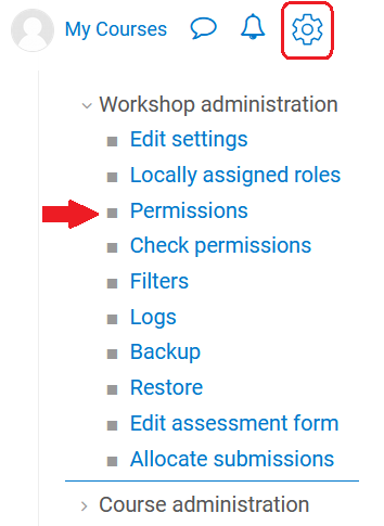 permissions link under Workshop Admin