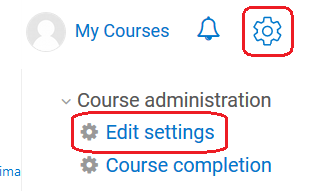 edit settings link in course administration