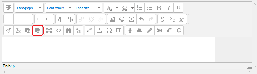 paste from word icon in text editor toolbar