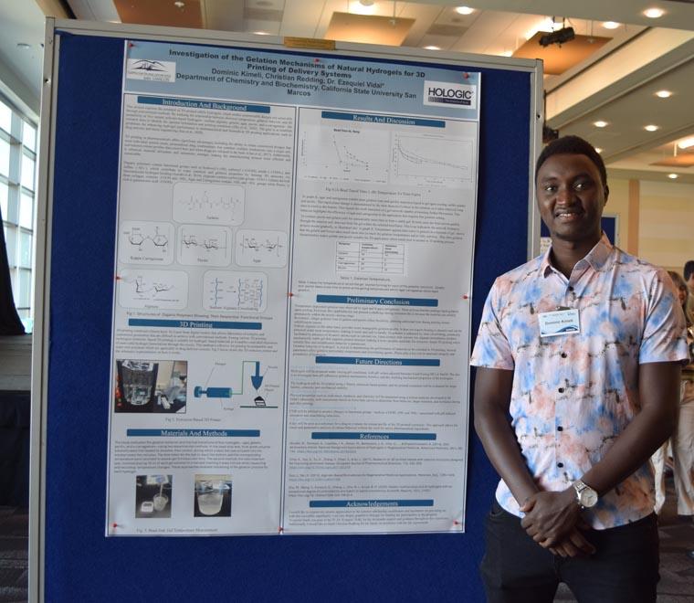 Student presenting their showcase board