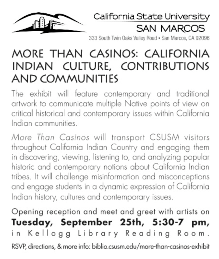 Flyer for More Than Casinos: California Indian Culture, Contributions and Communities