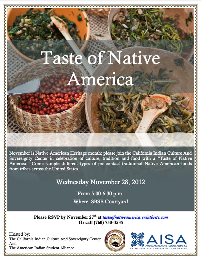 Taste of Native America Poster with pictures of indigenous dishes and text about the event