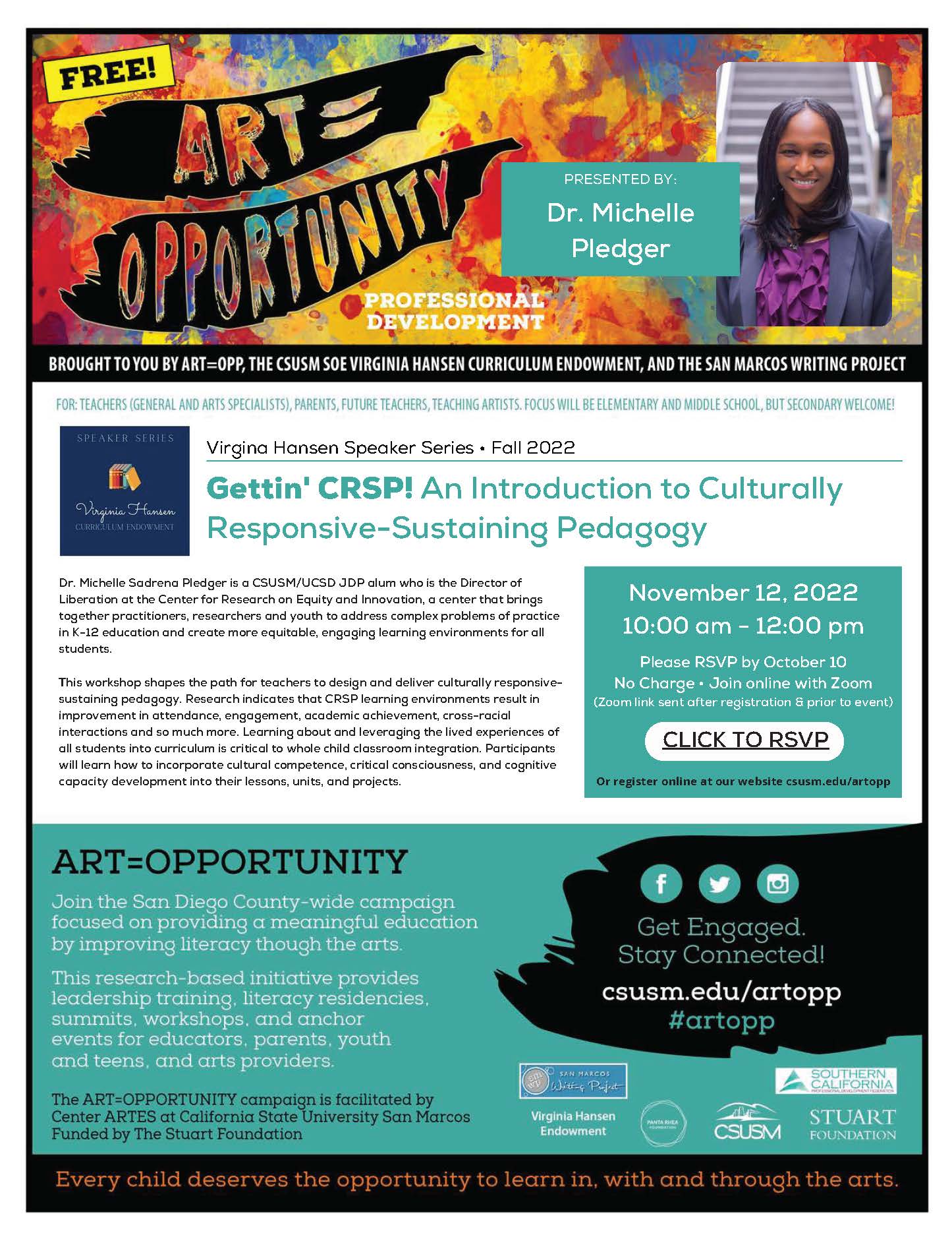image of event flyer for Gettin' CRSP! An Introduction to Culturally Responsive-Sustaining Pedagogy