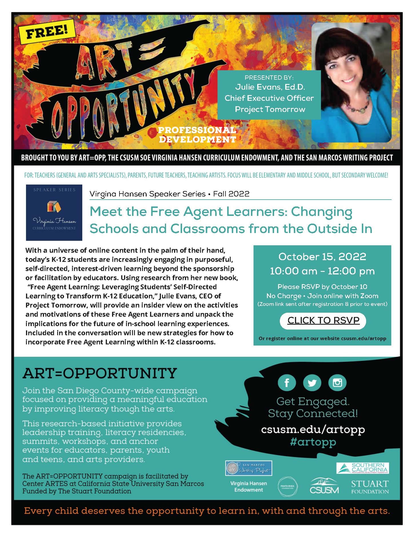 Flyer for Meet the Free Agent Learners: Changing Schools and Classrooms from the Outside In event
