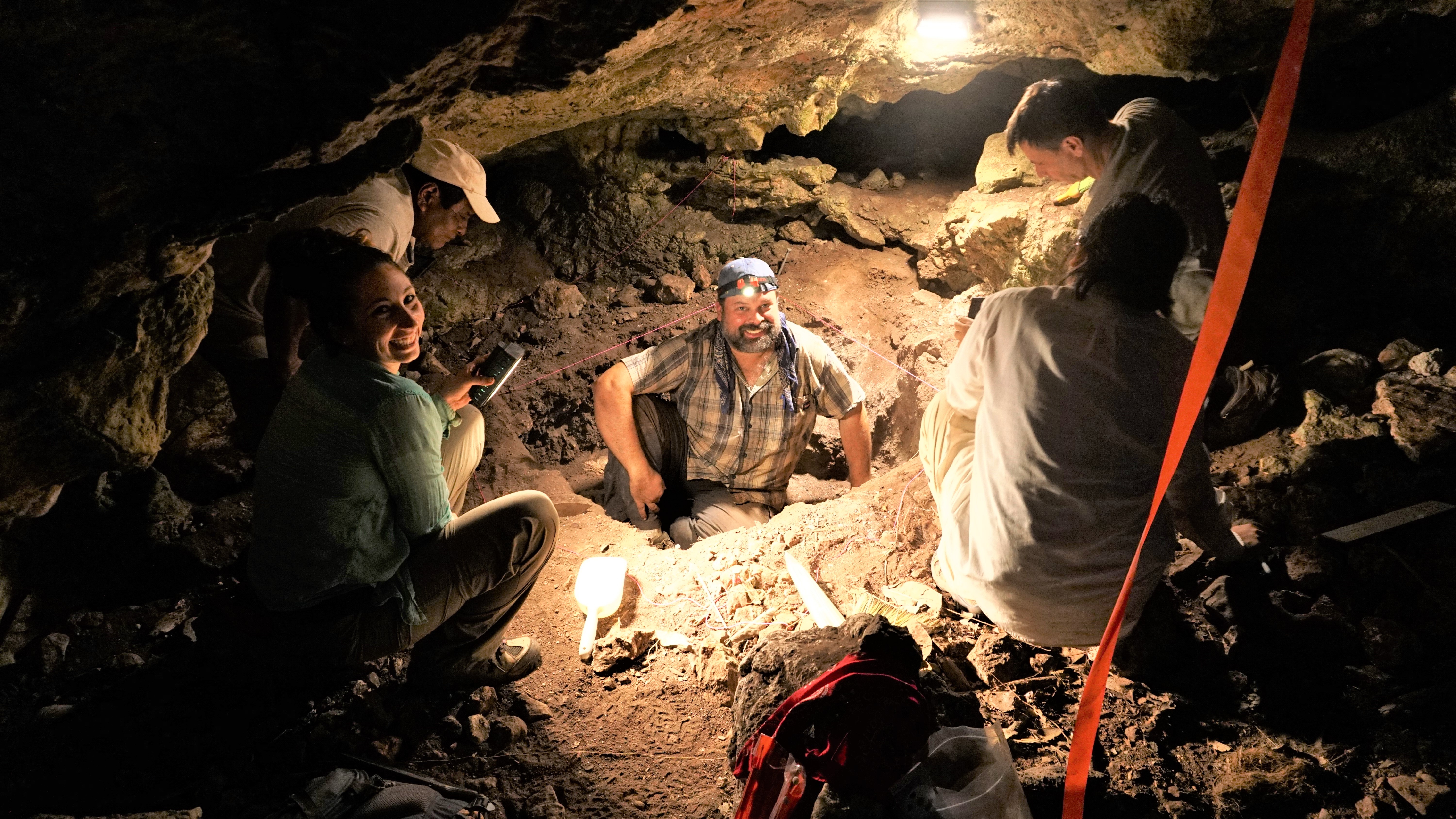 Dr. Spenard and research team in Belizean cave.