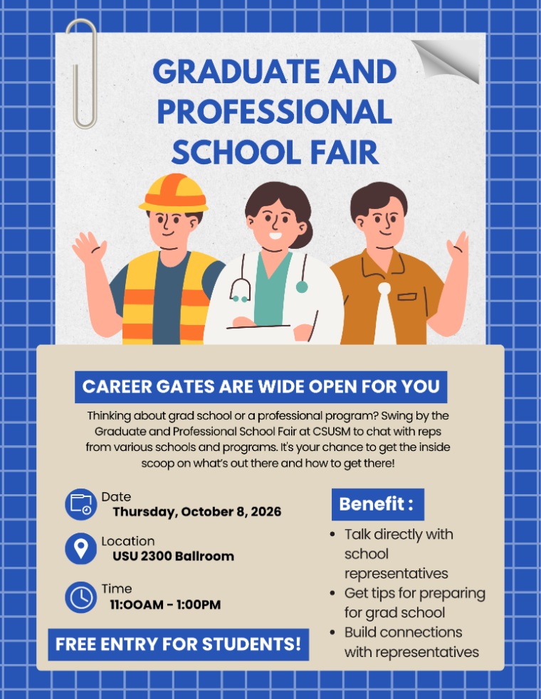 Flyer for Graduate and Professional School Fair - Details in page text.