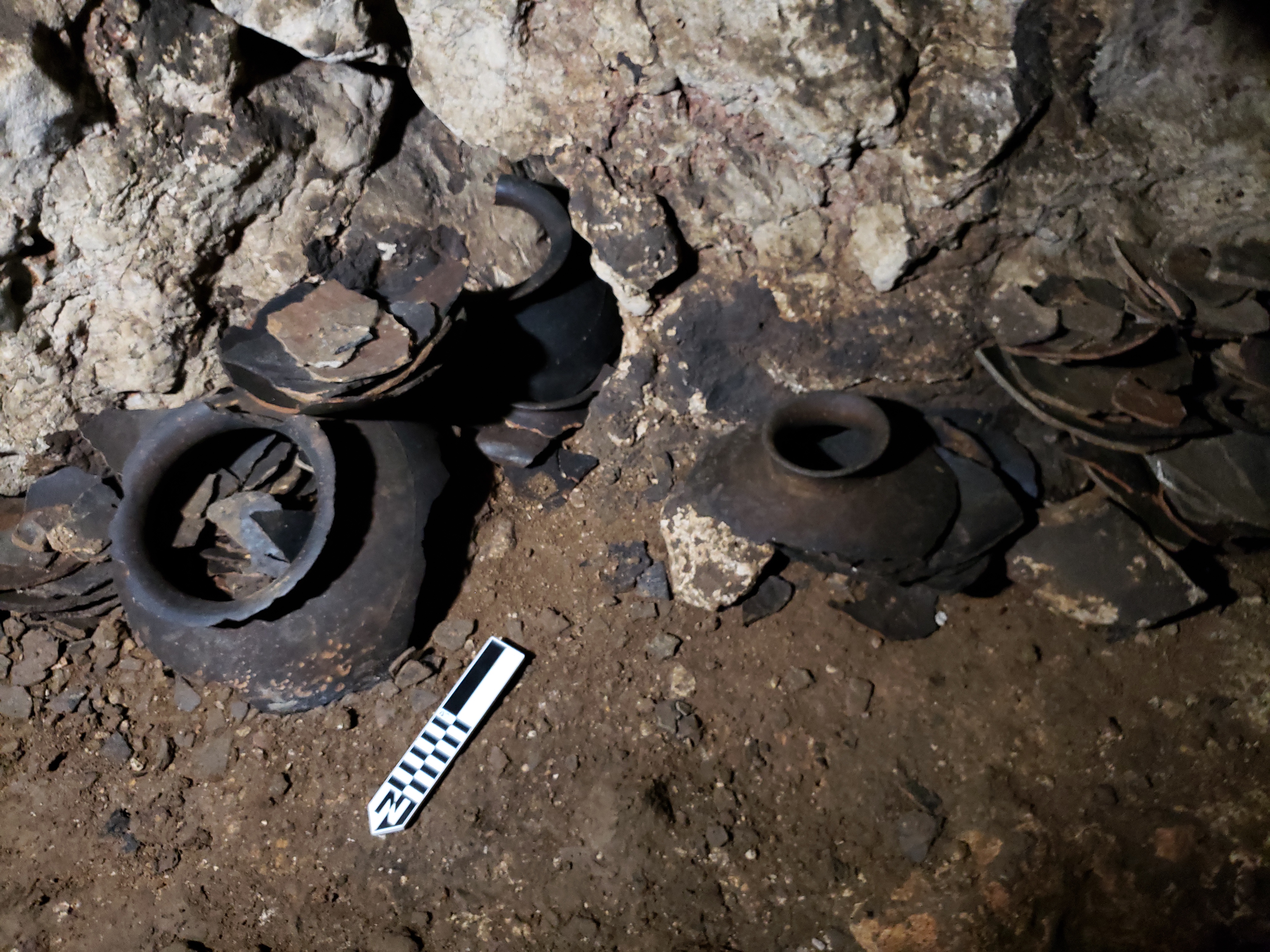 cache of Maya pottery