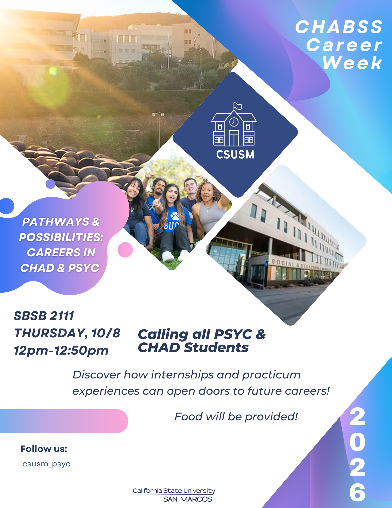 Enthusiastic college students Promotional flyer for PSYC/CHAD Career Networking Event