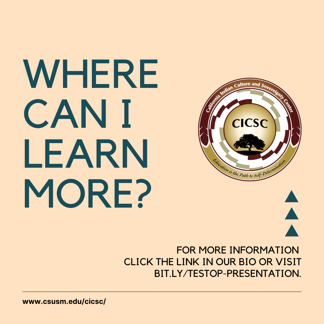 Social media post with a light yellow background and the words, "WHERE CAN I LEARN MORE?" in a large font, the logo of the CICSC, and the following words in a smaller font: FOR MORE INFORMATION CLICK THE LINK IN OUR BIO OR VISIT BIT.LY/TESTOP-PRESENTATION."