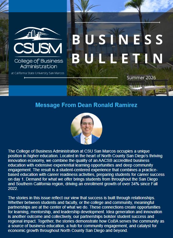 csusm coba summer 2026 newsletter dean's message