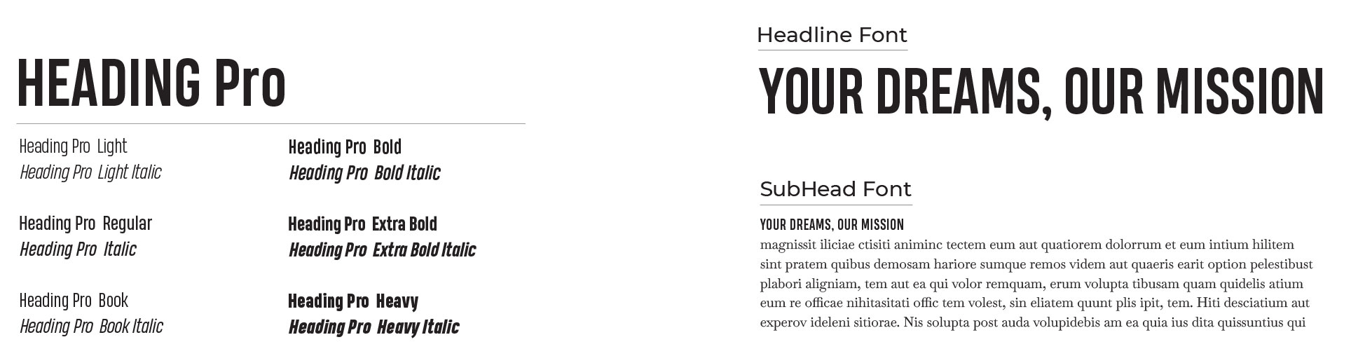 Use of Heading Pro font examples