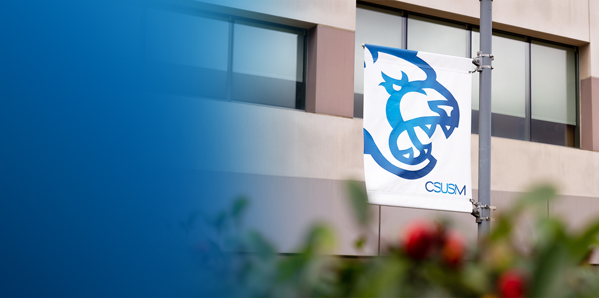 CSUSM logo Banner light post