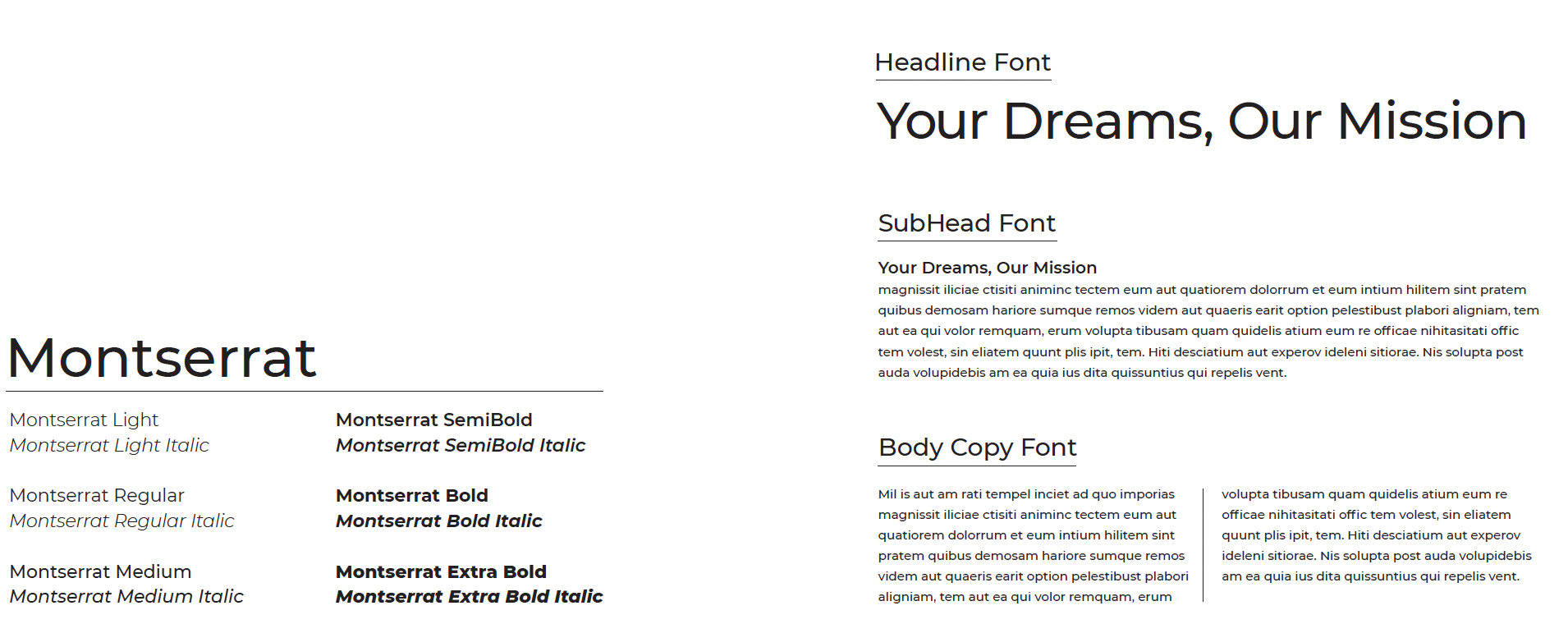 Use of Monserrat font examples
