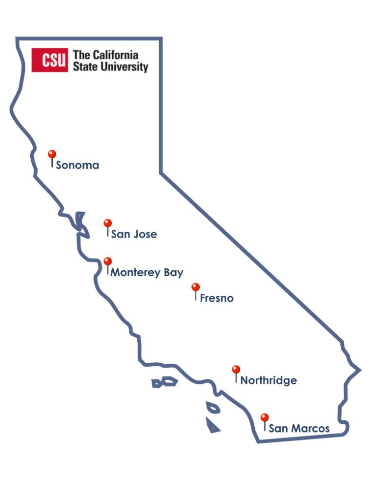 california outline map with pin dots indicating each center location