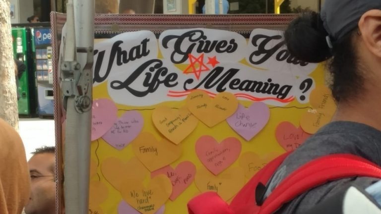 poster board with a prompt: 'What Gives Your Life Meaning?'