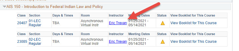 faculty email in schedule