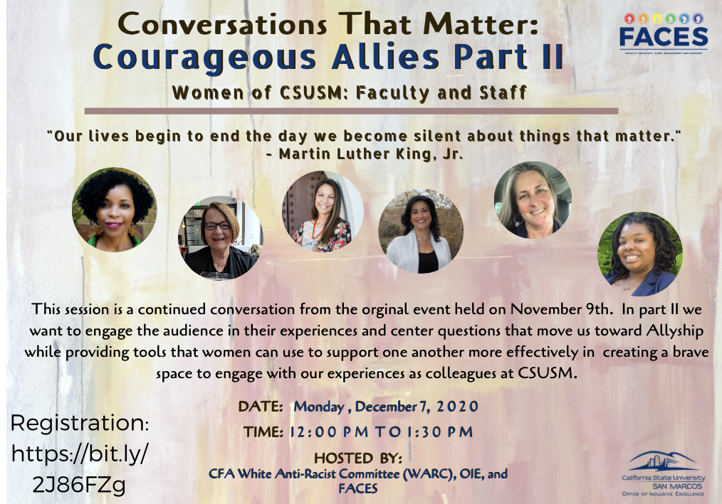 Conversations That Matter: Courageous Allies Part II, Women of CSUSM- Faculty and Staff