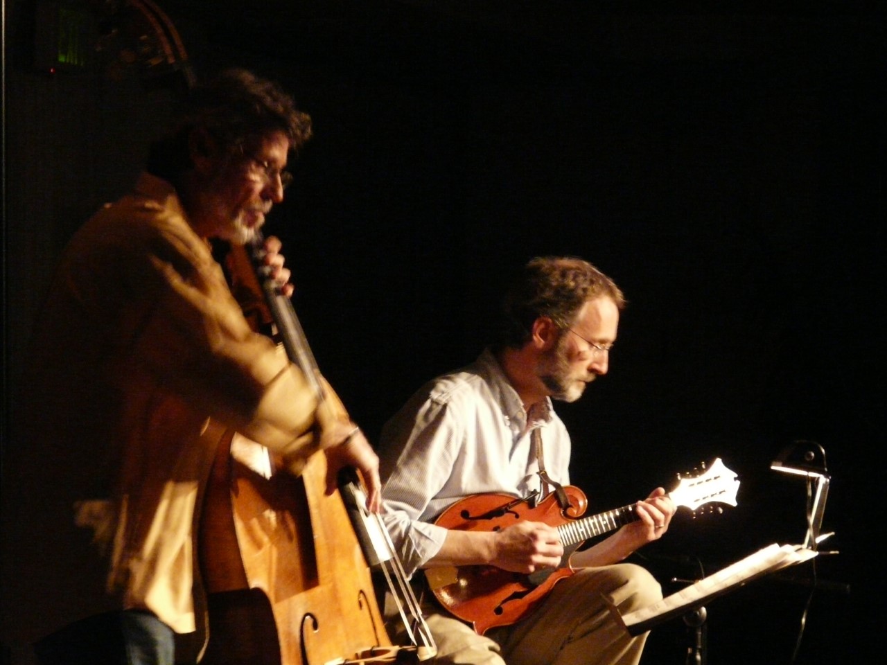 Bill and Gunnar of MandoBasso playing their instruments