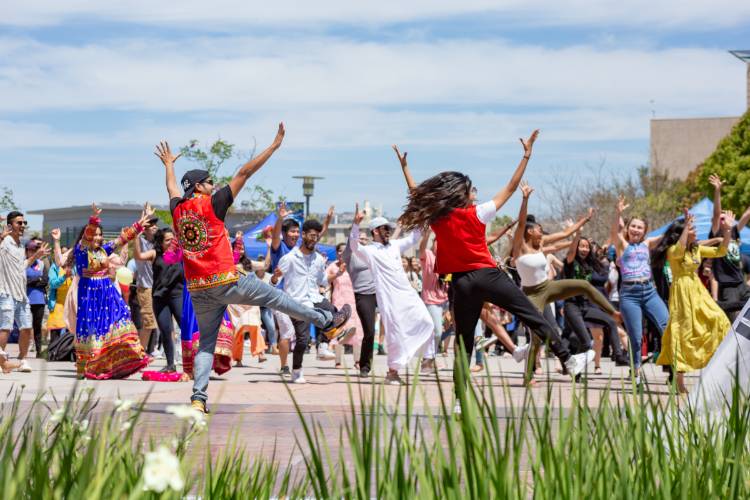 Students dancing at international fair