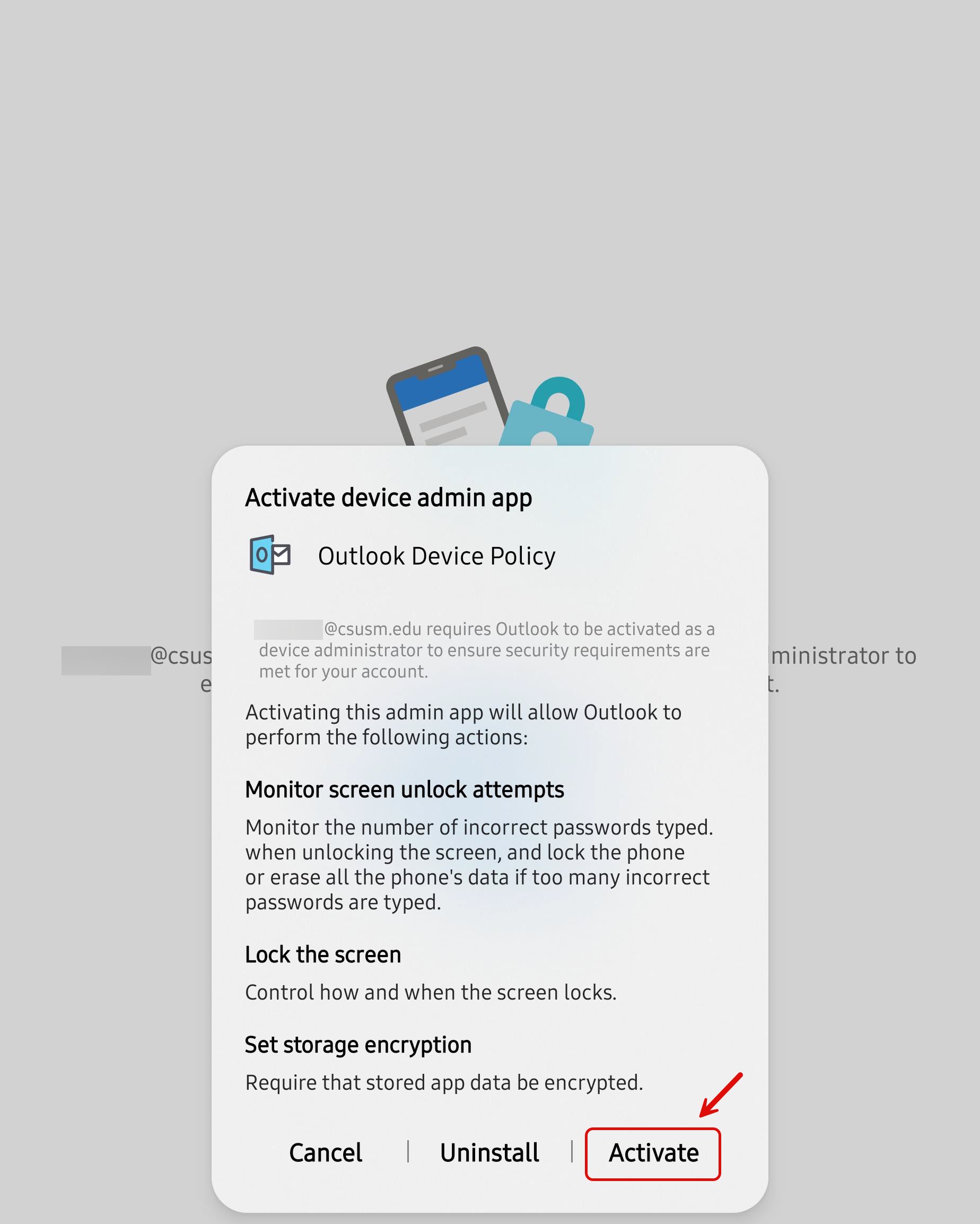 Activate Outlook Admin Device Policy