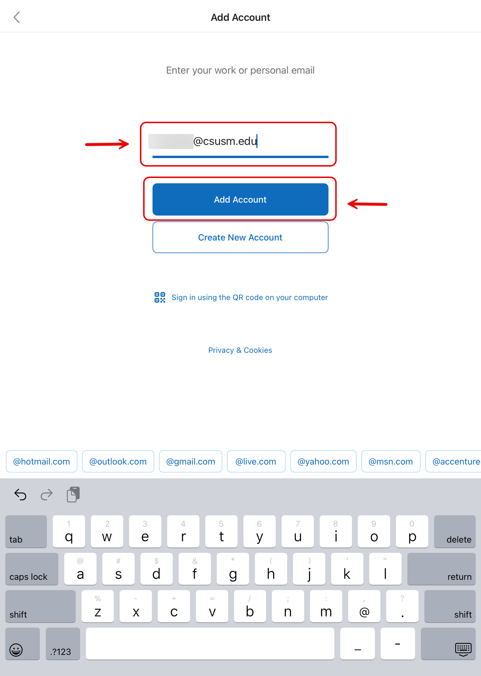 Step 2 Enter CSUSM email address