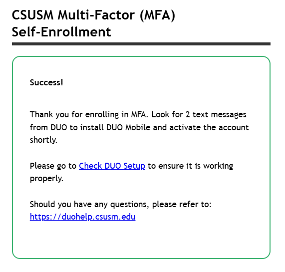 DUO Slef Enrollment Success