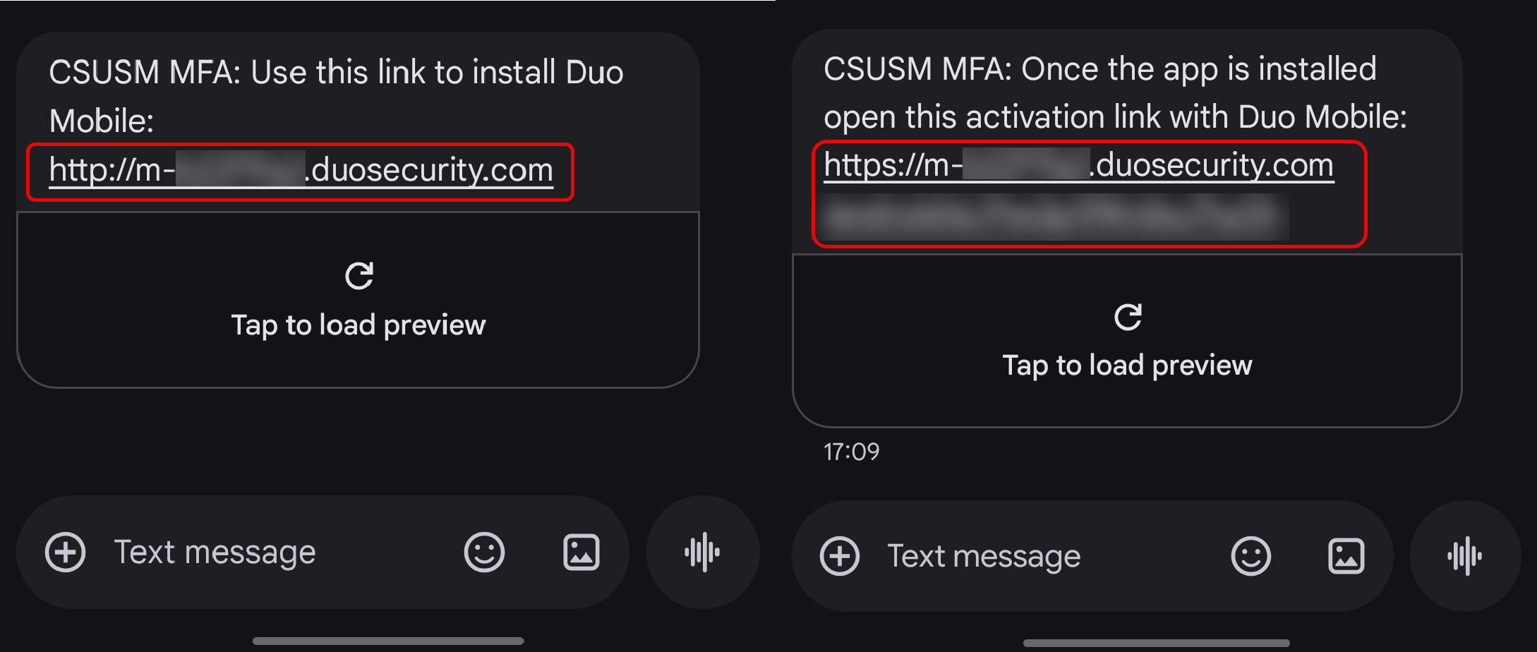 DUO Activation SMS Message