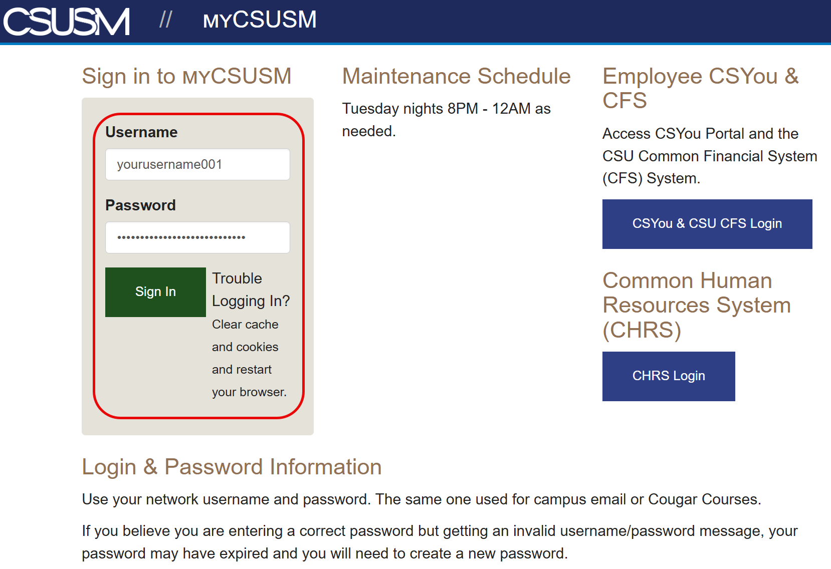 MyCSUSM Sign In Page