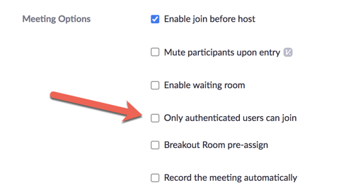 enabling only authenticated users can join the meeting when configuring the meeting