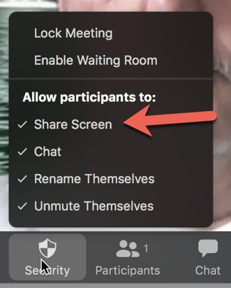 disable screenshare option during the meeting