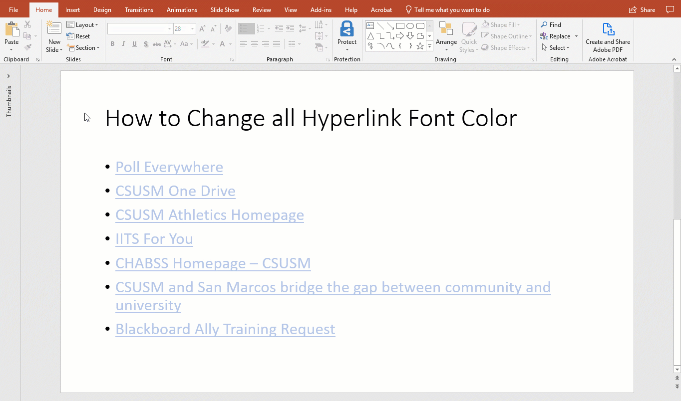 how to change hyperlink font color in powerpoint