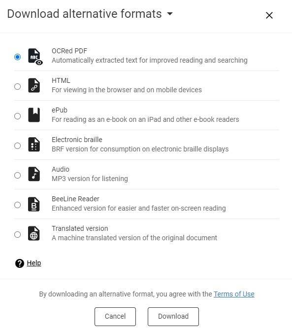 Screenshot of alternative download options