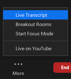 Live Transcript button in Zoom