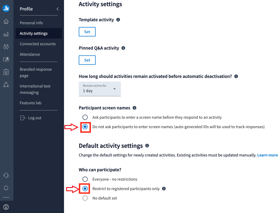 settings within Activity Settings