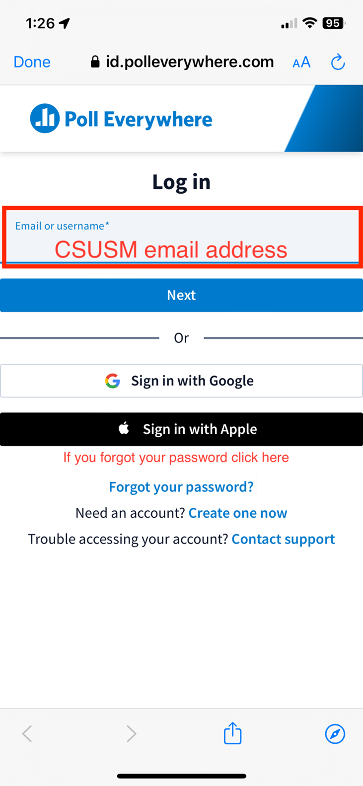 enter CSUSM username and password
