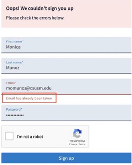 error message "Email has already been taken"