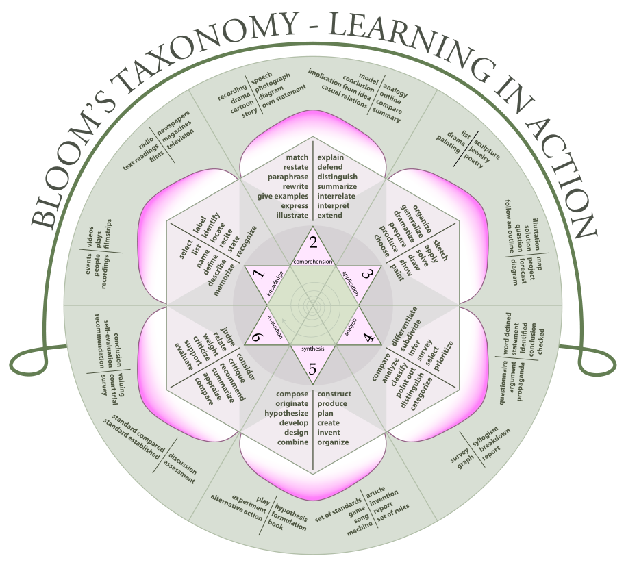 Bloom's Rose taxonomy of cognitive levels and associated verbs