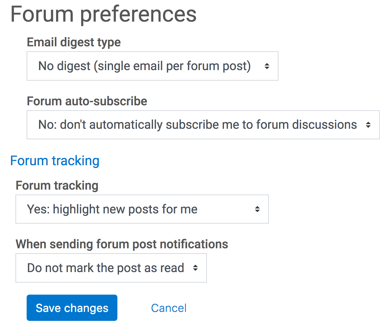 forum preference options
