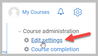 edit settings link in course administration block