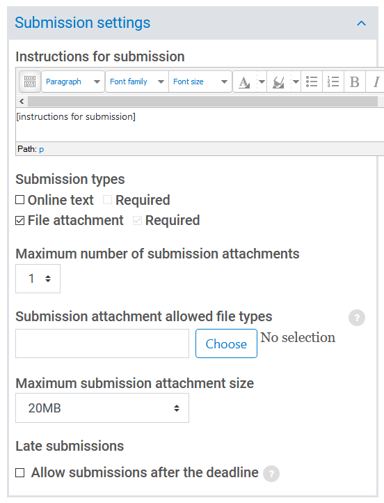 submission settings section