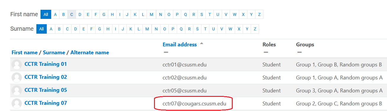 CSUSM email address listed for students