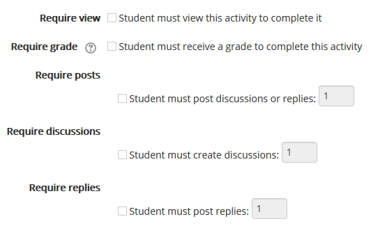 activity completion forum settings