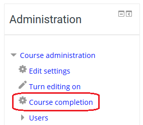 course completion link in Administration block