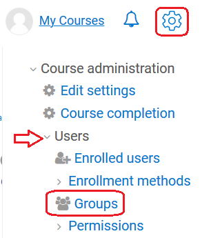 groups link under Users in the Course Administration block