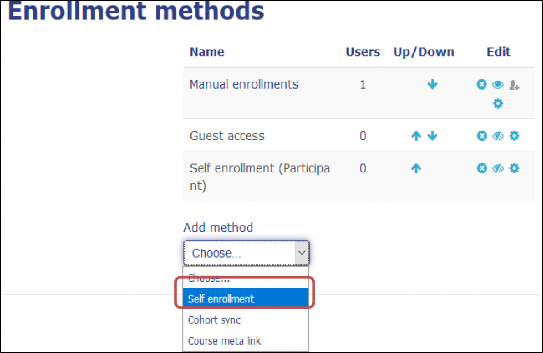 select self enrollment from the drop down menu under add method