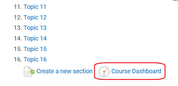 Course Dashboard link under contents area