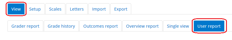 view tab, user report sub-tab