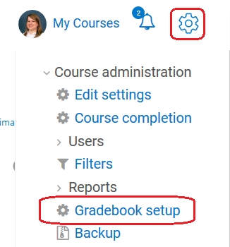 course administration block and gradebook setup link