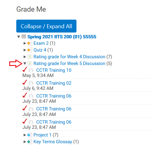 Grade Me block with activity expanded
