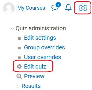 Edit Quiz link in Quiz Admin